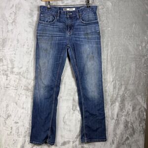 BKE Aiden Jeans Straight Leg 33R Mens Denim Blue Stained Buckle Casual Rugged